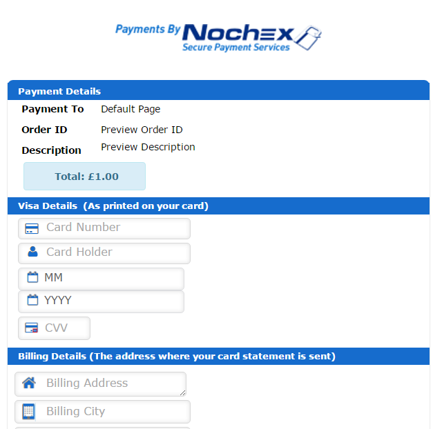 nochex tablet card form