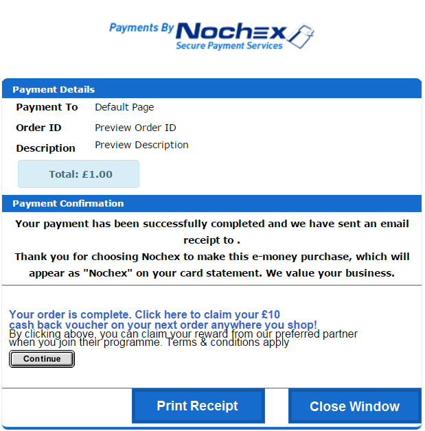 nochex tablet payment confirmation
