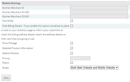 Nochex module options