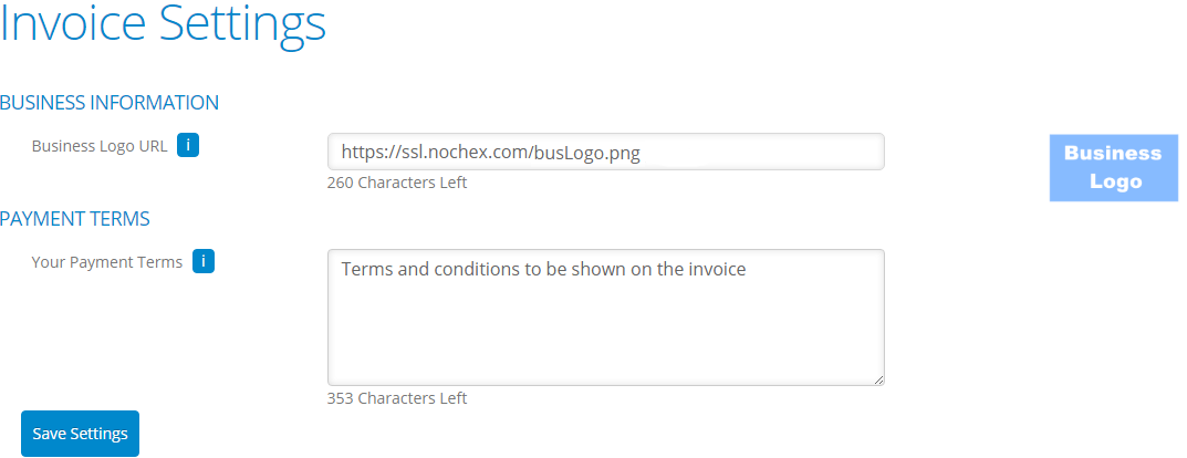 Invoice settings