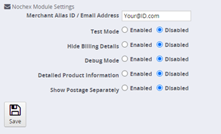 PrestaShop nochex settings