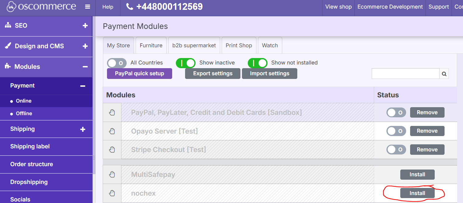 Nochex module settings